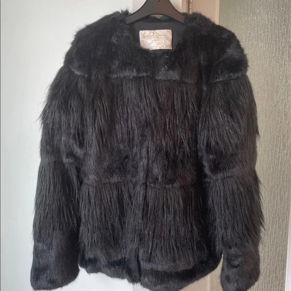 Zara black faux fur coat size small